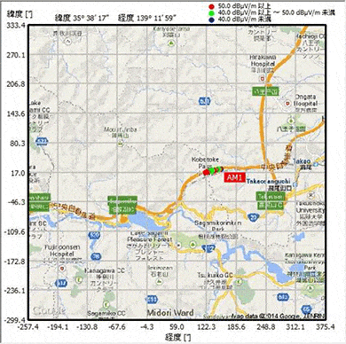図-電界強度の測定値を地図上にマッピング